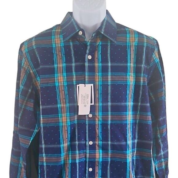Club Room Men's Button-Down Shirt - Plaid Cotton - Size XXL - Navy/Teal - Picture 6 of 7